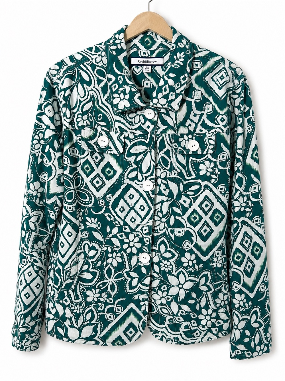 Croft and borrow green + White Floral Print jacket - Picture 2 of 7